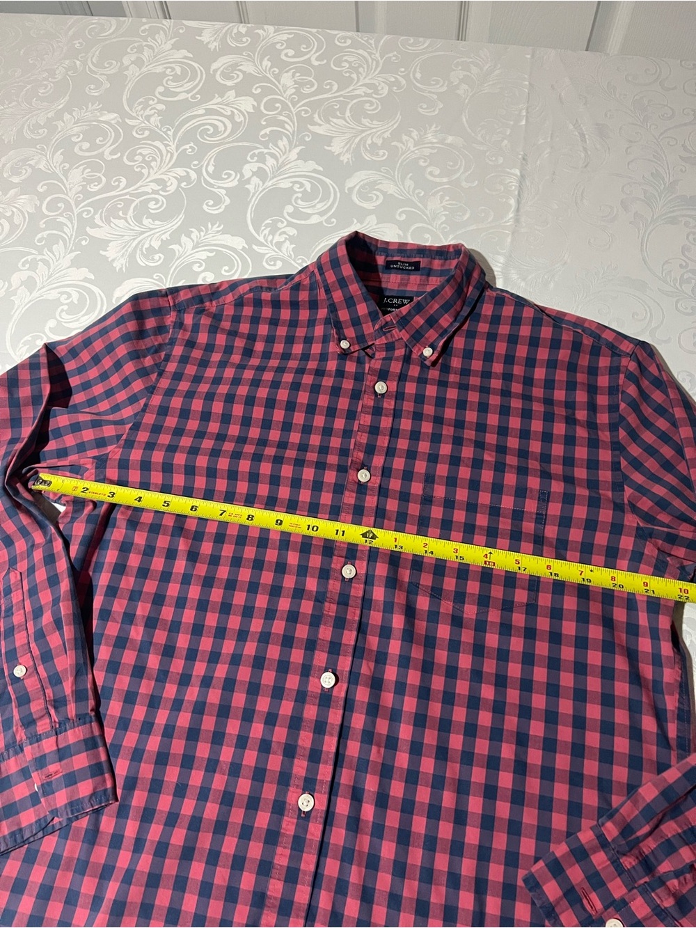 J. Crew Men’s Pink and Navy Gingham Button-Down Shirt
